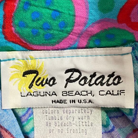 Vtg 80s 90s Two Potato Laguna Beach Artsy Midi Tiered Muumuu Dress XS Cotton NOS - Picture 13 of 16